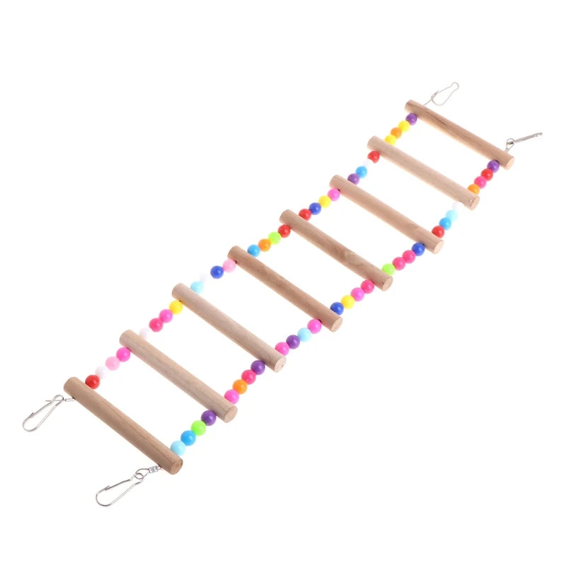 Birds Pets Parrots Ladders Climbing Toy Hanging Colorful Balls with Natural Wood Parrot Toys for Conures Parakeets Cockatiels