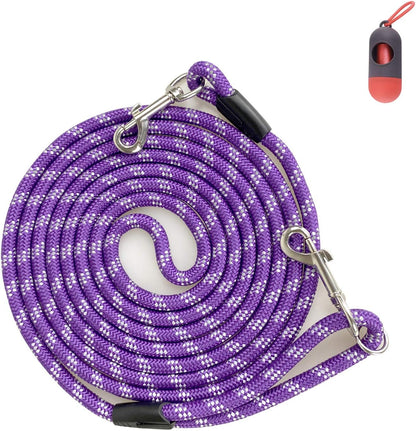 Long Rope Dog Leash for Dog Training 12FT 20FT 30FT 50FT, Reflective Threads Dog Cat Leashes Tie-Out Check Cord Recall Training Agility Lead for Large Medium Small Dogs (Purple, 10Mm*12Ft,)
