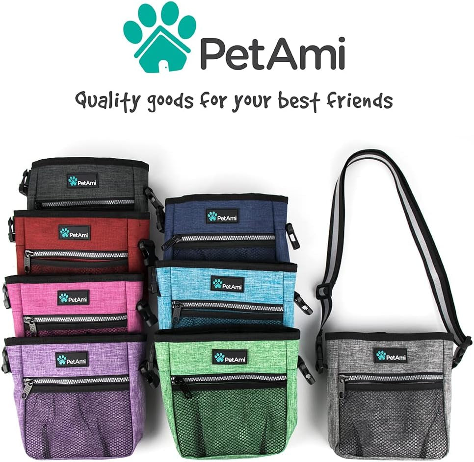Dog Treat Pouch, Pet Treat Pouch for Training, Dog Walking Bag Holder for Kibbles, Pet Food Toy, Dog Trainer Essentials Supplies, Poop Bag Dispenser, 3 Ways to Wear (Purple)