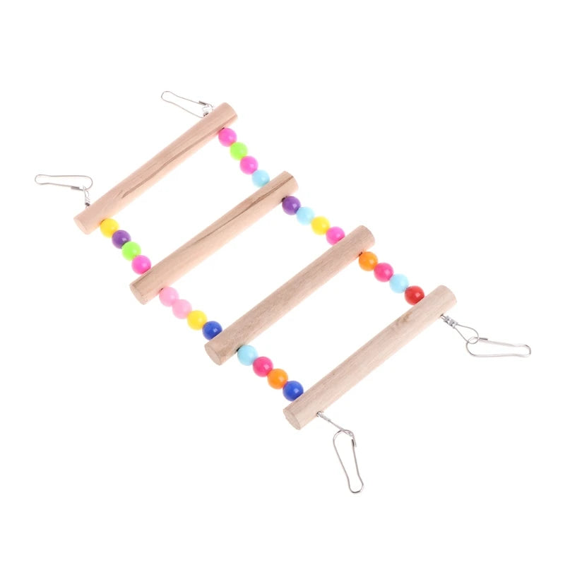 Birds Pets Parrots Ladders Climbing Toy Hanging Colorful Balls with Natural Wood Parrot Toys for Conures Parakeets Cockatiels