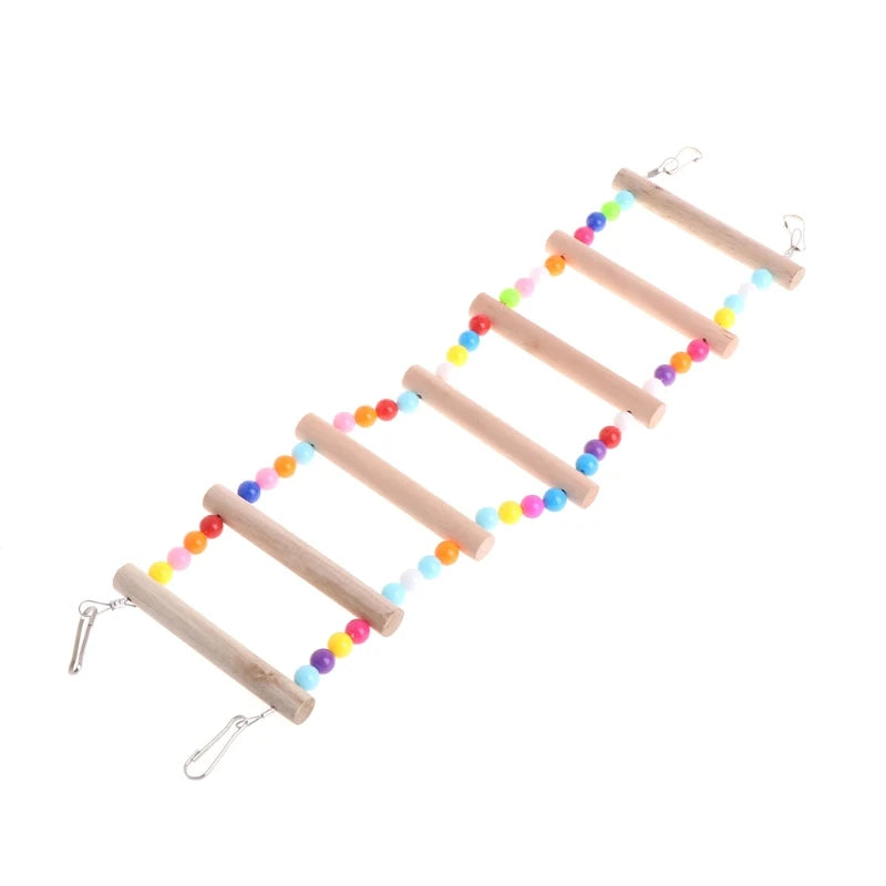 Birds Pets Parrots Ladders Climbing Toy Hanging Colorful Balls with Natural Wood Parrot Toys for Conures Parakeets Cockatiels
